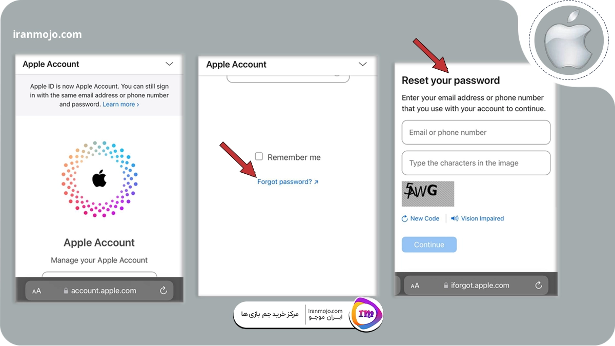 فراموشی رمز اپل آیدی
