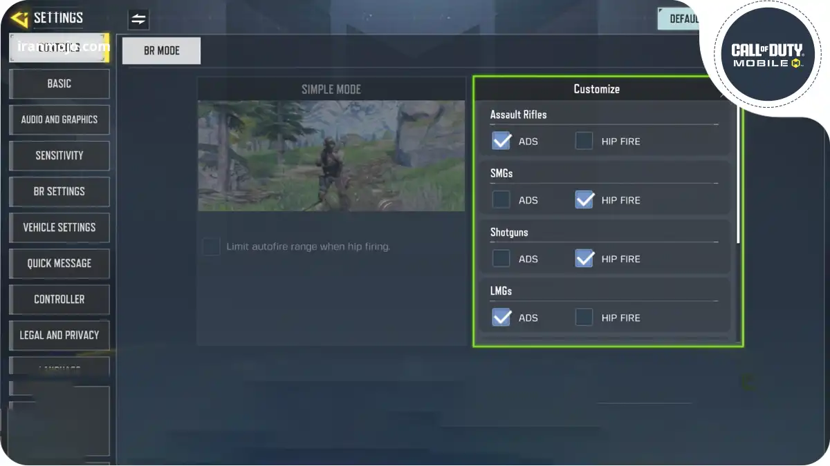 تنظیمات کنترل کالاف