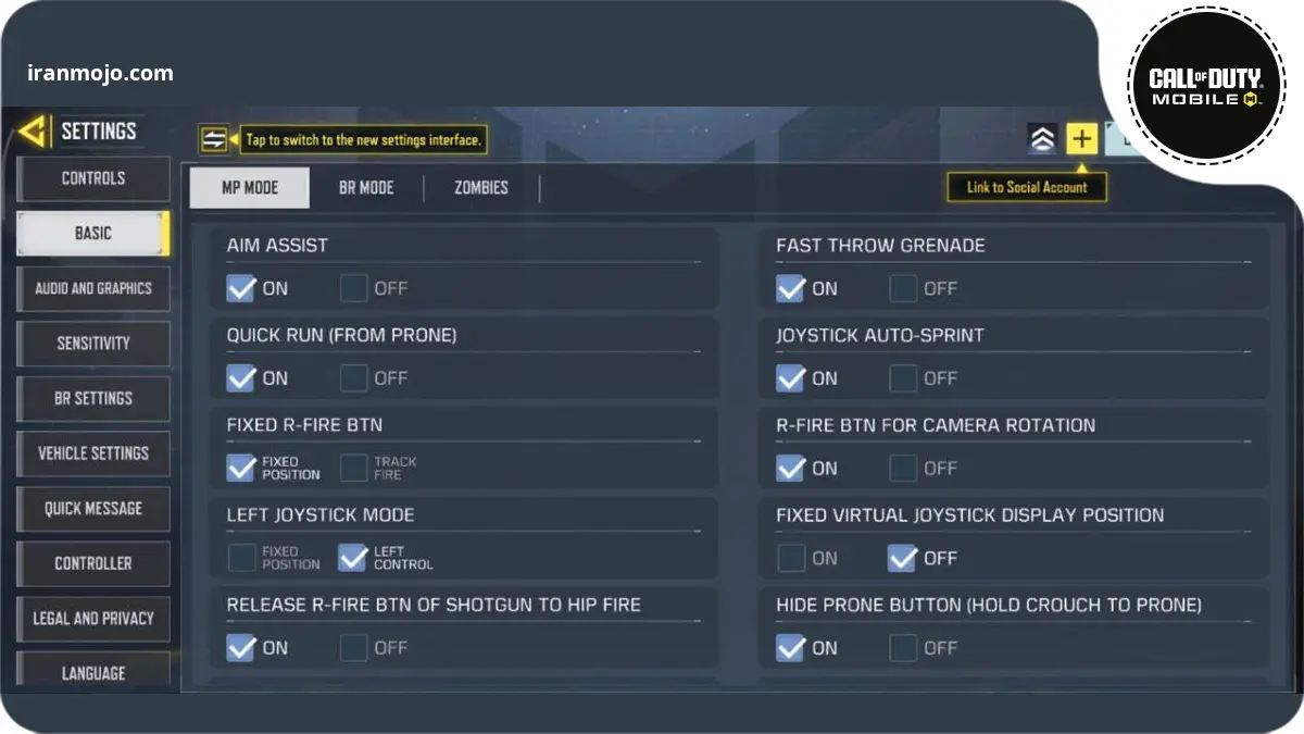 تنظیمات بیسیک کالاف