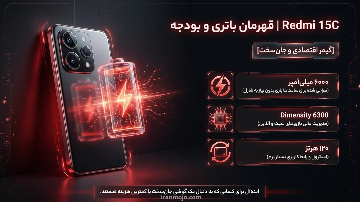 گوشی Redmi 15C - قهرمان باتری و بودجه